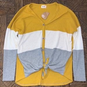BiBi Long Sleeve Waffle Knit Top